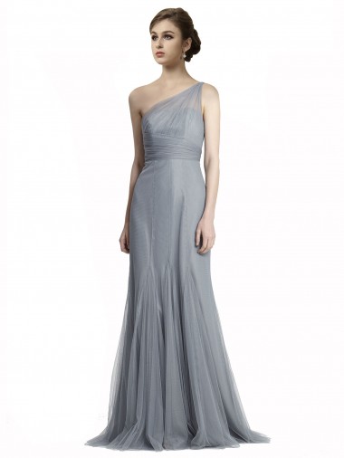 Cheap One Shoulder Tulle Fit and Flare Bridesmaid Dress UK