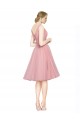 Short Knee Length Wide Strap Plunge Cross Over Neckline Tulle Bridesmaid Dress