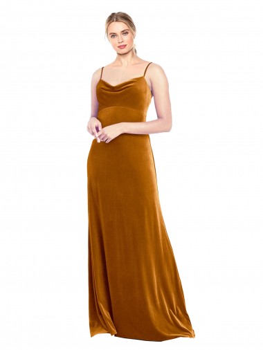 Cheap Long Velvet Cowl Neck Slip Bridesmaid Dress UK