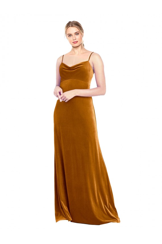 Long Velvet Cowl Neck Slip Bridesmaid Dress