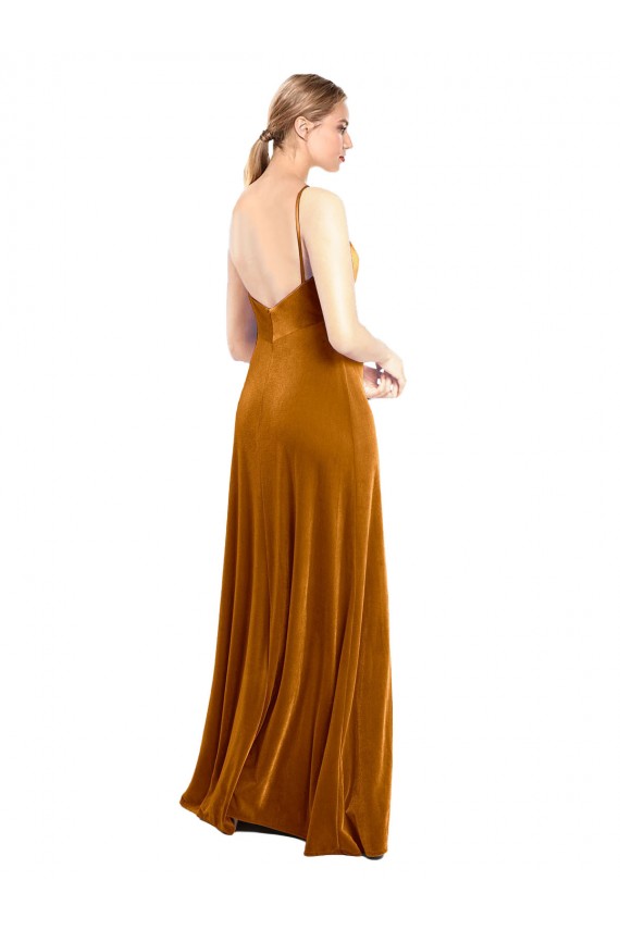 Long Velvet Cowl Neck Slip Bridesmaid Dress