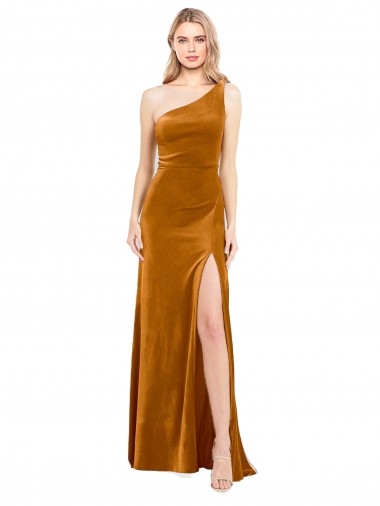 Cheap Sleek One Shoulder Long Velvet Bridesmaid Dress UK