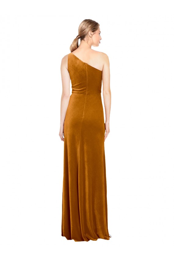 Sleek One Shoulder Long Velvet Bridesmaid Dress
