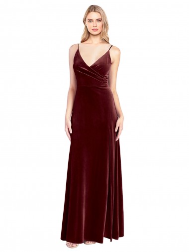 Cheap Faux Surplice Neckline Slim A-Line Long Velvet Bridesmaid Dress UK