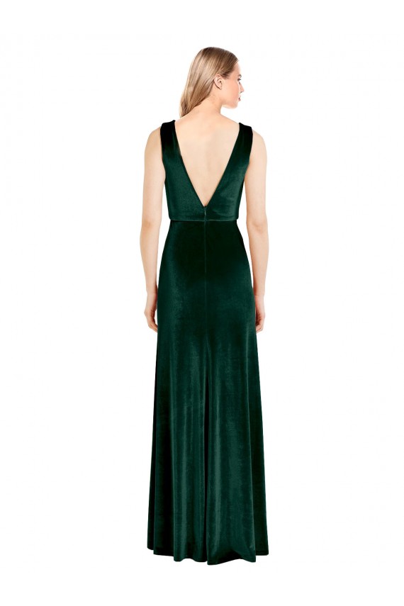 Daring Deep V-Neck Long Full Length Velvet Bridesmaid Dress