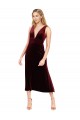 Daring Plunging V-Neckline Short Midi Length Velvet Bridesmaid Dress