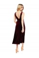 Daring Plunging V-Neckline Short Midi Length Velvet Bridesmaid Dress