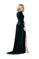 Deep V-Neck Long Sleeves Velvet Bridesmaid Dress with High Side Split