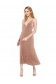 Midi Length Short V-Neck Velvet Bridesmaid Dress with Notched Neckline