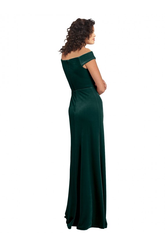 Floor Length Cap Sleeves Long Velvet Bridesmaid Dress with High Side Slit