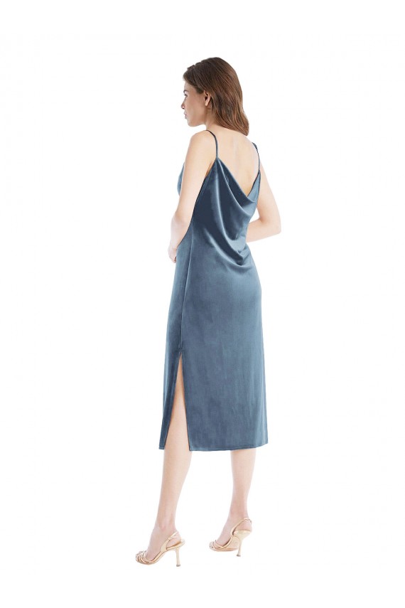 Midi Length Asymmetrical One Shoulder Velvet Slip Bridesmaid Dress