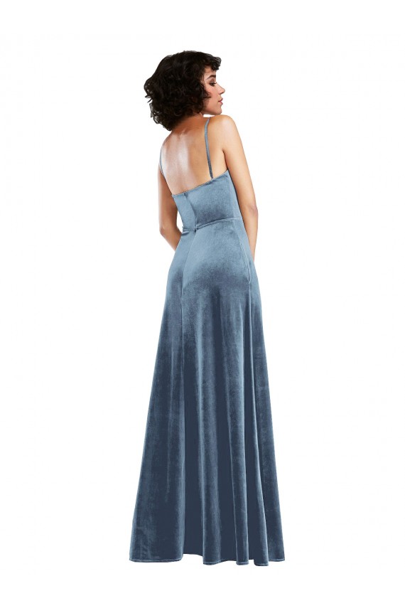 Sleek Cowl Neck Velvet Maxi Bridesmaid Dress with Pockets