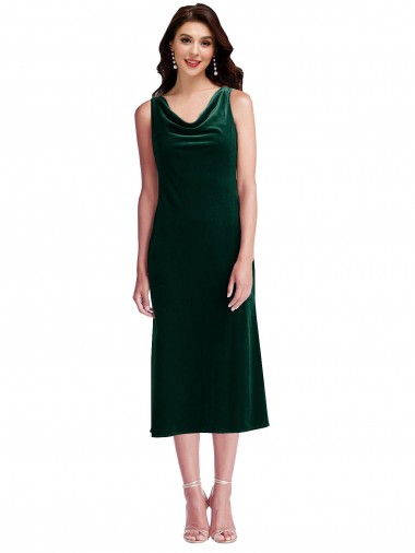 Cheap Cowl Neck Velvet Midi Bridesmaid Dress UK