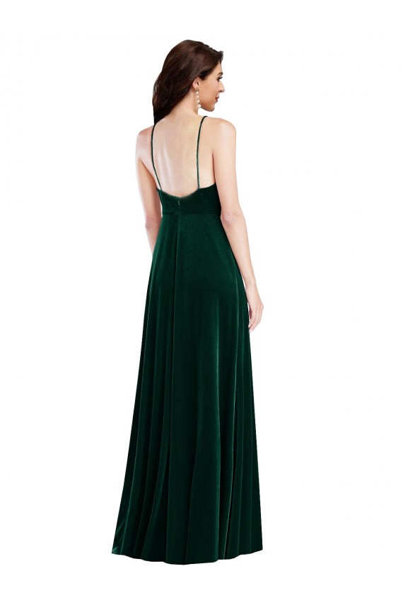 Velvet Halter Maxi Bridesmaid Dress with Front Slit