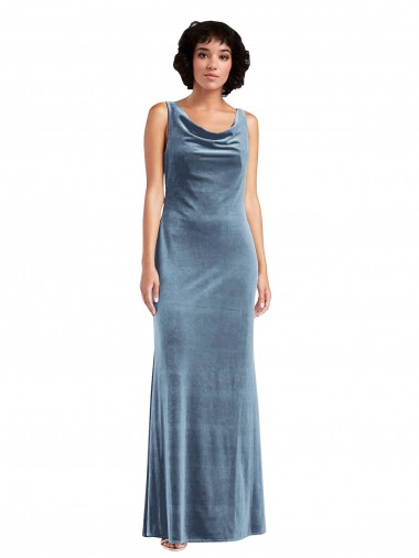 Cheap Floor Length Cowl Neck Long Stretch Velvet Maxi Bridesmaid Dress UK