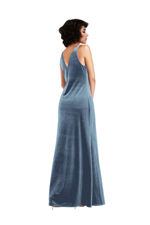 Floor Length Cowl Neck Long Stretch Velvet Maxi Bridesmaid Dress