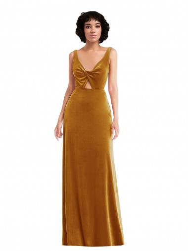 Cheap Twist Front Cutout Velvet Maxi Bridesmaid Dress with Pockets UK