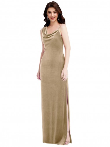 Cheap Asymmetrical One Shoulder Velvet Maxi Slip Bridesmaid Dress UK