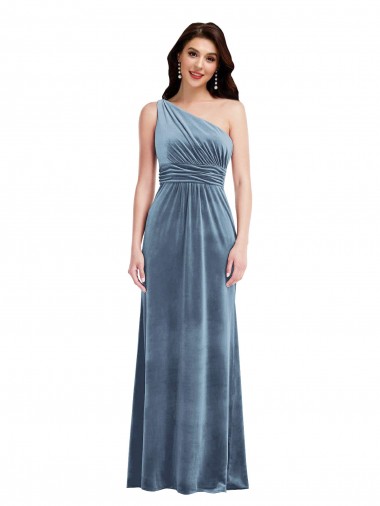 Cheap One Shoulder Draped Velvet Maxi Bridesmaid Dress UK