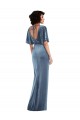 Flutter Sleeve Open Back Velvet Maxi Bridesmaid Dress with Draped Wrap Skirt