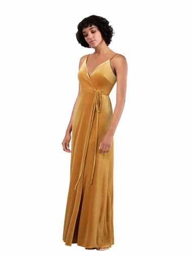 Cheap Romantic Velvet Floor Length Bridesmaid Dress with Wrap Detail UK