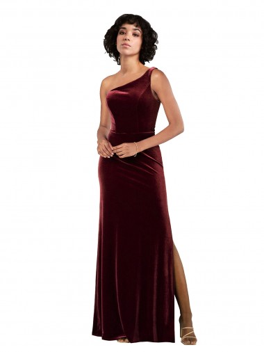 Cheap Formal One Shoulder Floor-Length Velvet Bridesmaid Dress UK