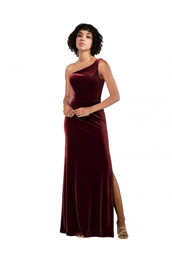 Formal One Shoulder Floor-Length Velvet Bridesmaid Dress