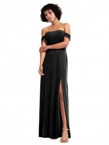 Cheap Stretch Velvet Bridesmaid Dress with Off the Shoulder Drapped Sleeves UK