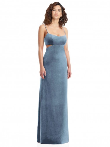 Cheap Spaghetti Strap Long Full Length Velvet Maxi Bridesmaid Dress UK