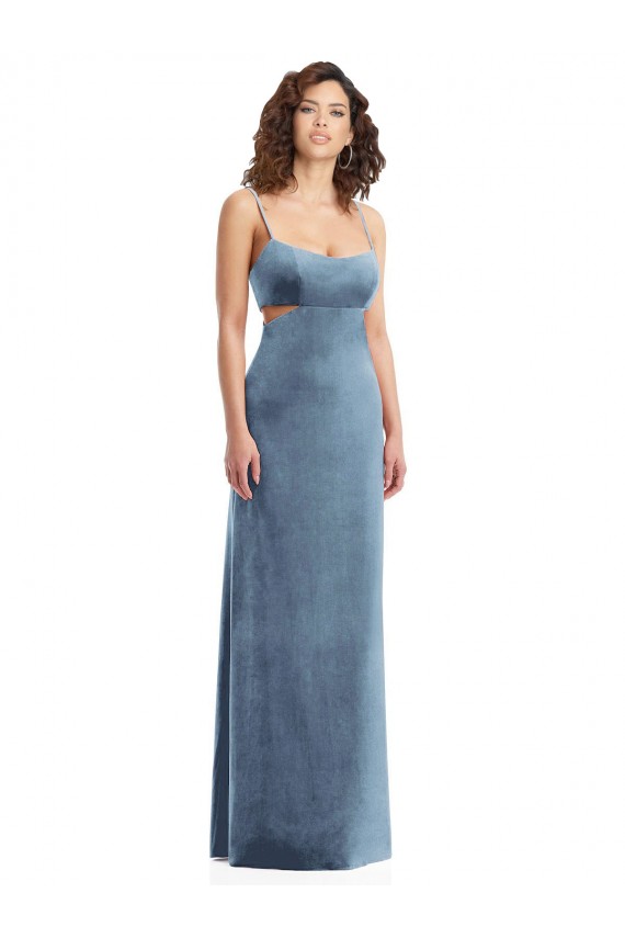 Spaghetti Strap Long Full Length Velvet Maxi Bridesmaid Dress