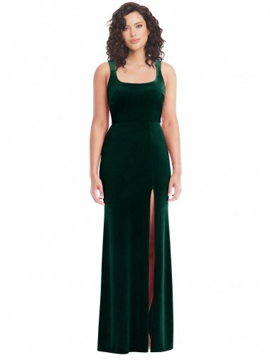 Cheap Square Neck Long Velvet Maxi Bridesmaid Dress UK