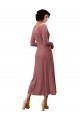 Long Sleeve Velvet Faux Wrap Midi Length Bridesmaid Dress