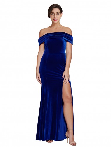Cheap Full Length Long Velvet Bridesmaid Dress with Side Split UK