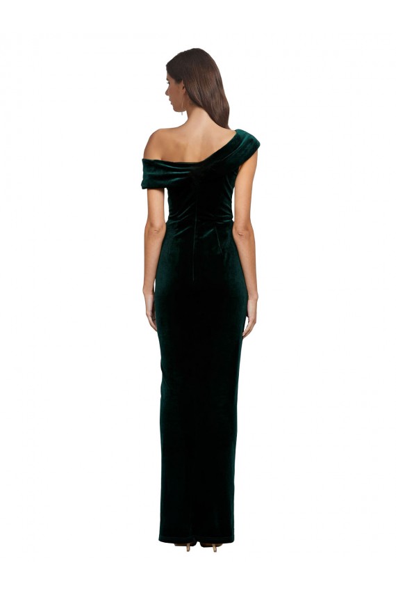 Long Asymmetric Neckline Ruched Velvet Bridesmaid Dress