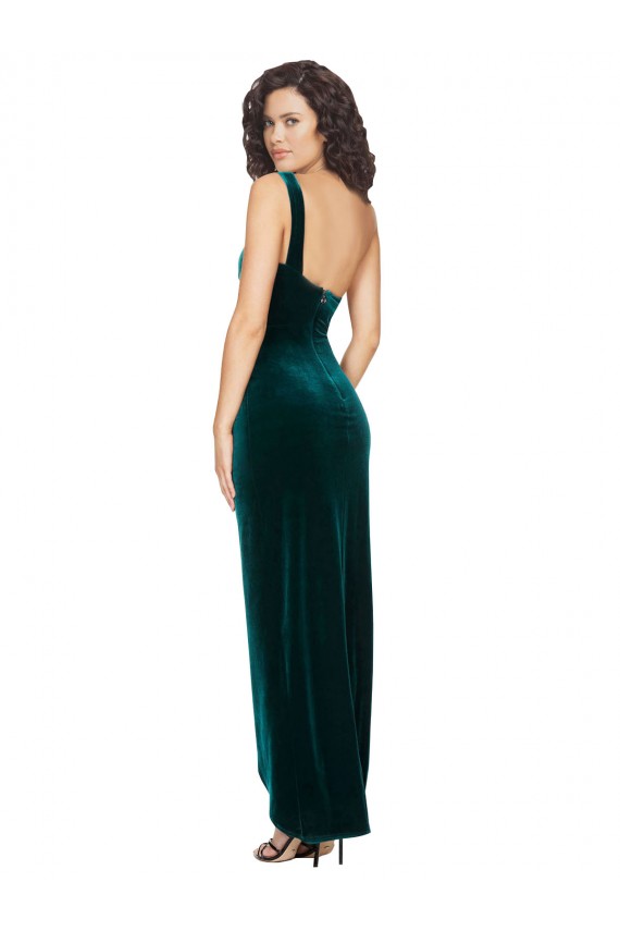 One Shoulder Velvet Front Wrap Bridesmaid Dress 